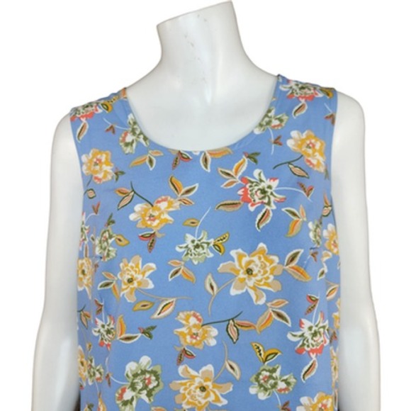 Denim & Co. Printed Sleeveless Tank Top Flutter Bottom Blue Floral X-Small NWOT - Picture 2 of 14